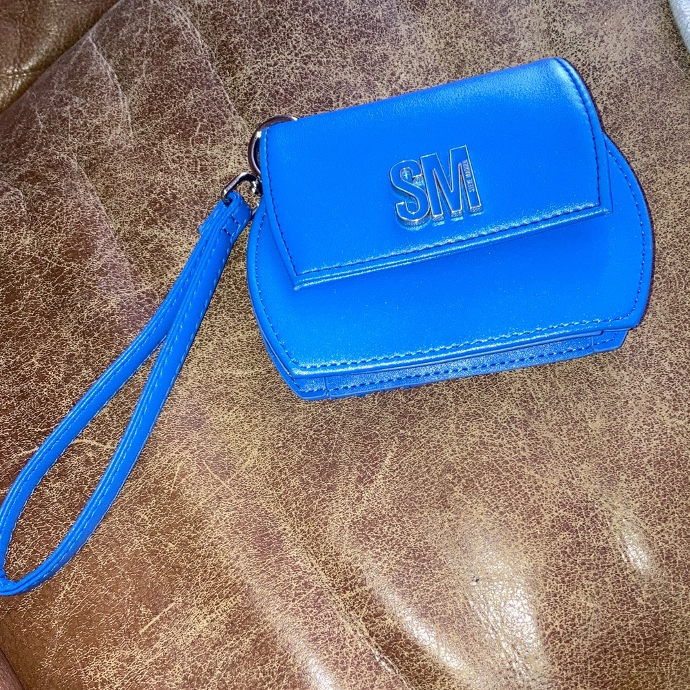 Steve Madden Bright Blue Wristlet Clutch with SM Logo